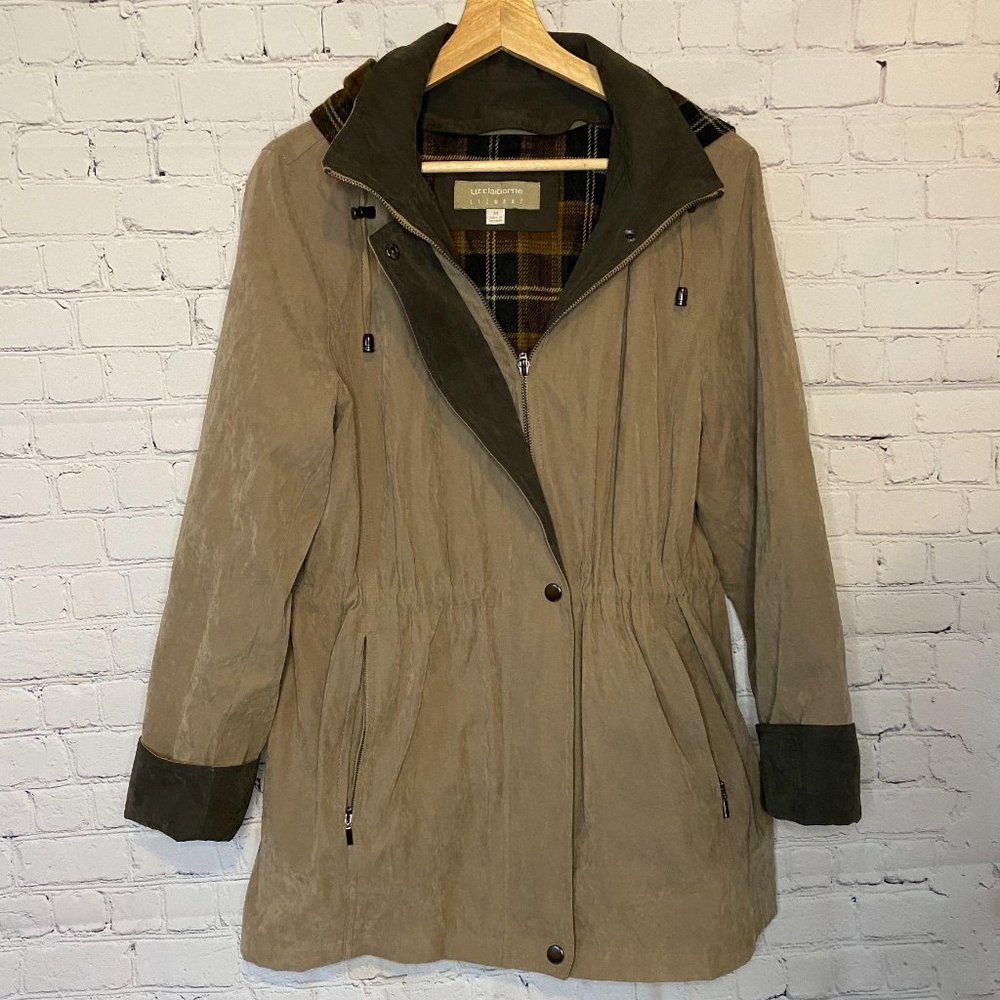 Liz Claiborne Plaid Lined Tan Jacket